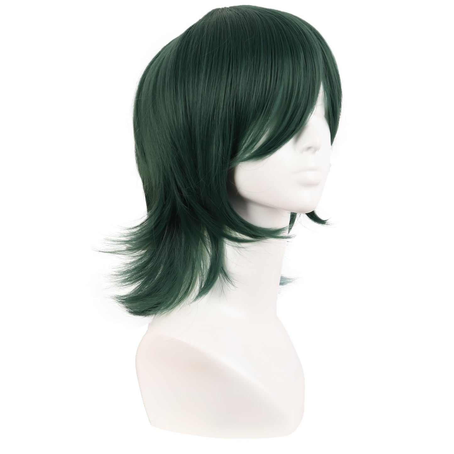 MapofBeauty 14 Inch/35 cm Short Cosplay Wolf Tail Synthetic Side Bangs Party Wig (Pine Green)