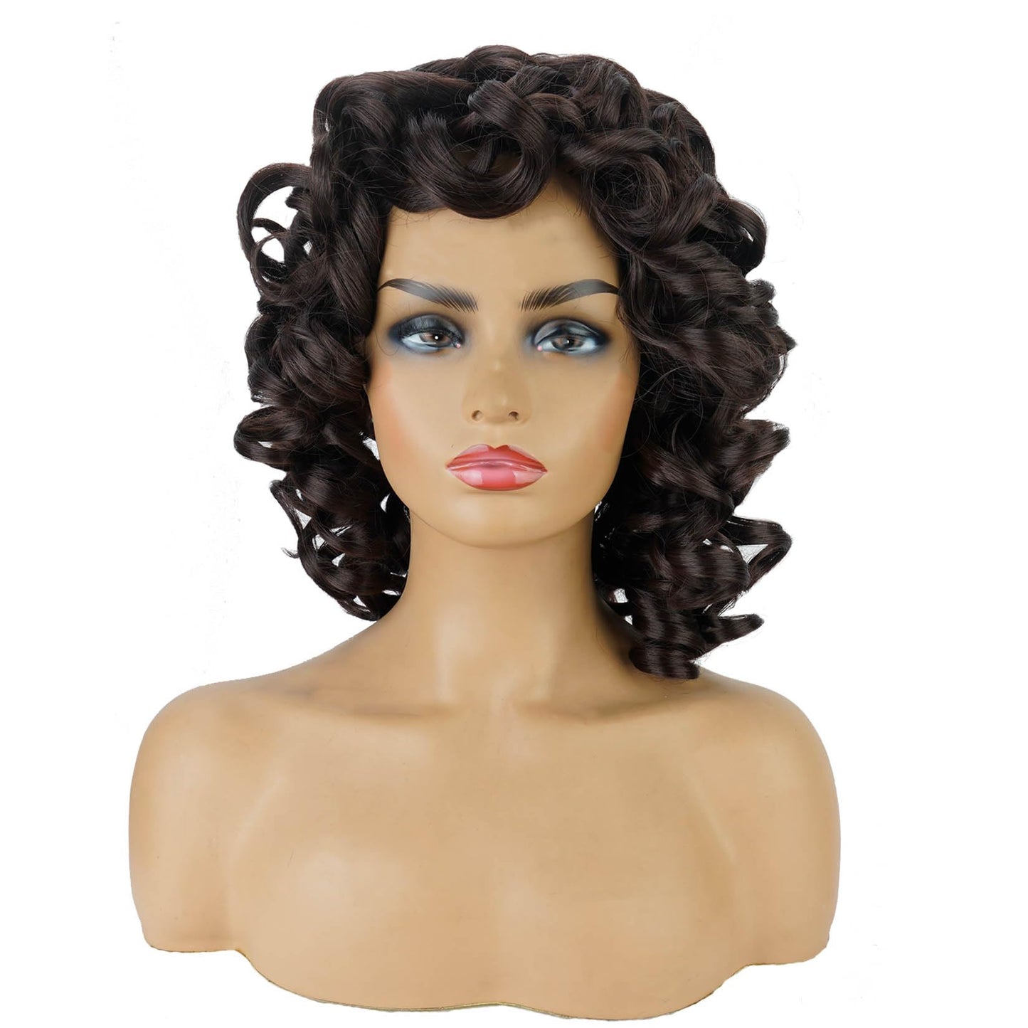 andromeda Brown Curly Wigs for Black Women Soft Afro Kinky Curly Wig with Bangs Loose Cute Curly Heat Resistant Natural Looking Synthetic Wig for Women(Brown/4#)