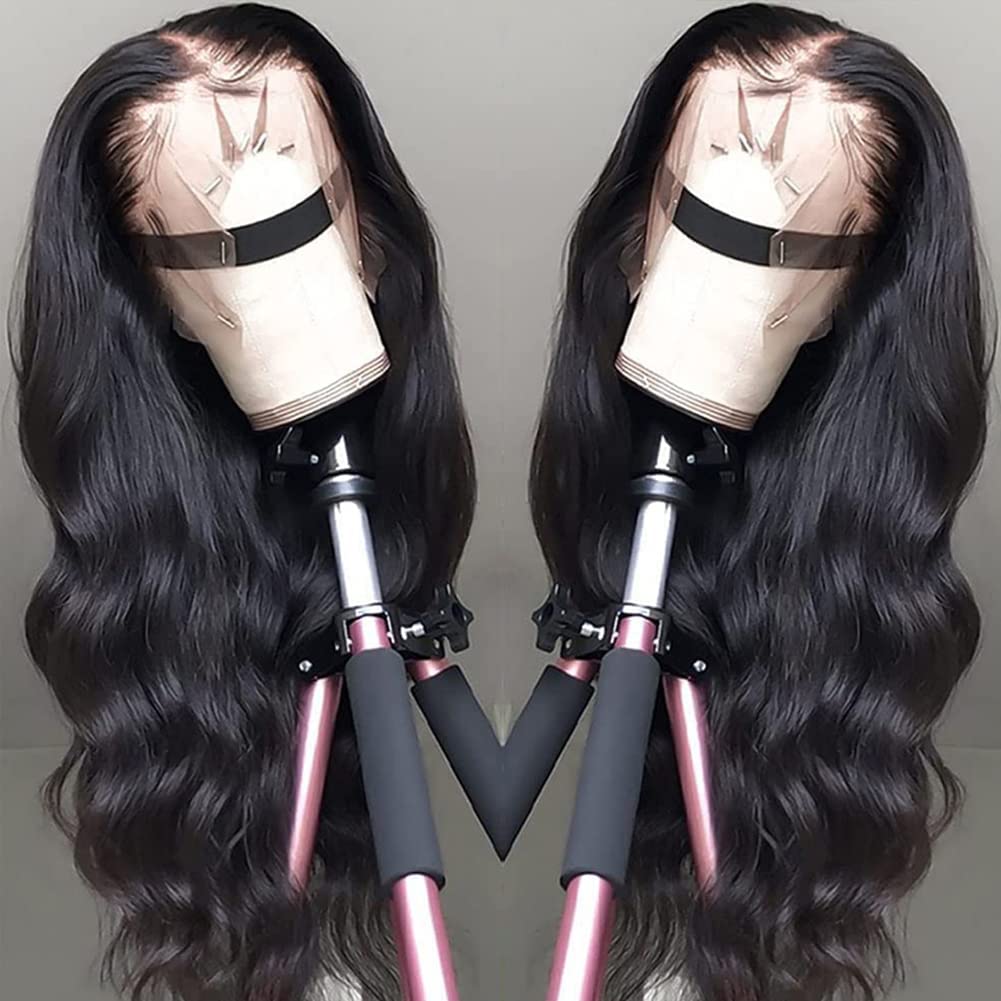 Pizazz 13x4 HD Lace Front Wigs Human Hair Pre Plucked with Baby Hair 180 Density Brazilian Body Wave Lace Frontal Human Hair Wigs Natural Color (18 Inch)