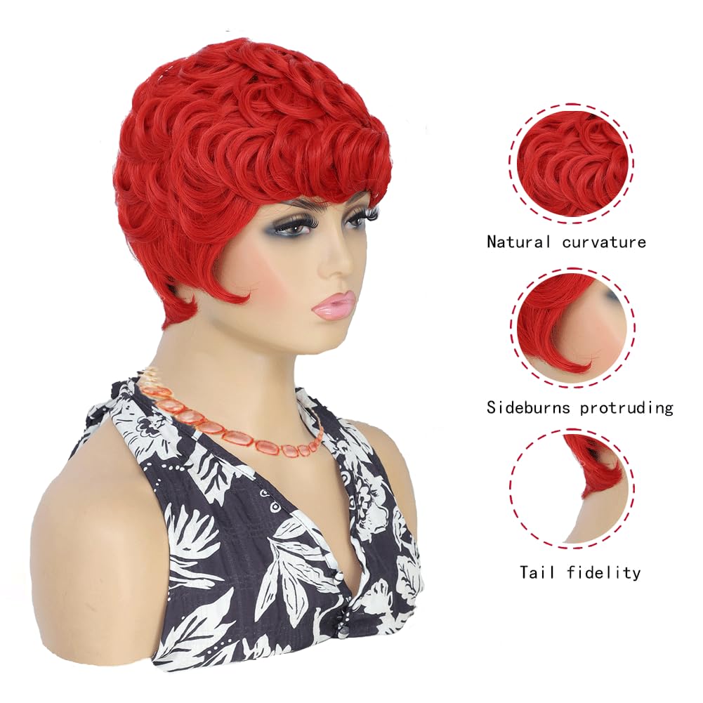 MUJGOO Red Pixie Cut Wig for Black Women with Bangs Short Wigs for Black Women(Red)