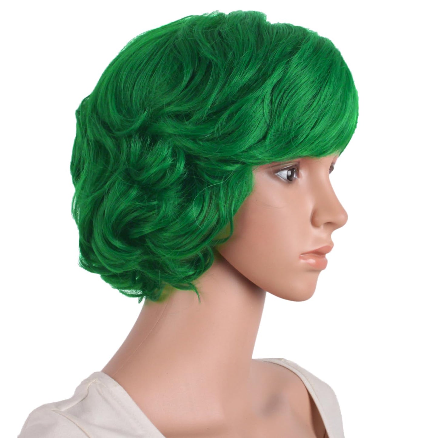 MapofBeauty 11.8 Inch/30 cm Special Women Short Curly Side Bangs Fashion Wig (Grass Green)