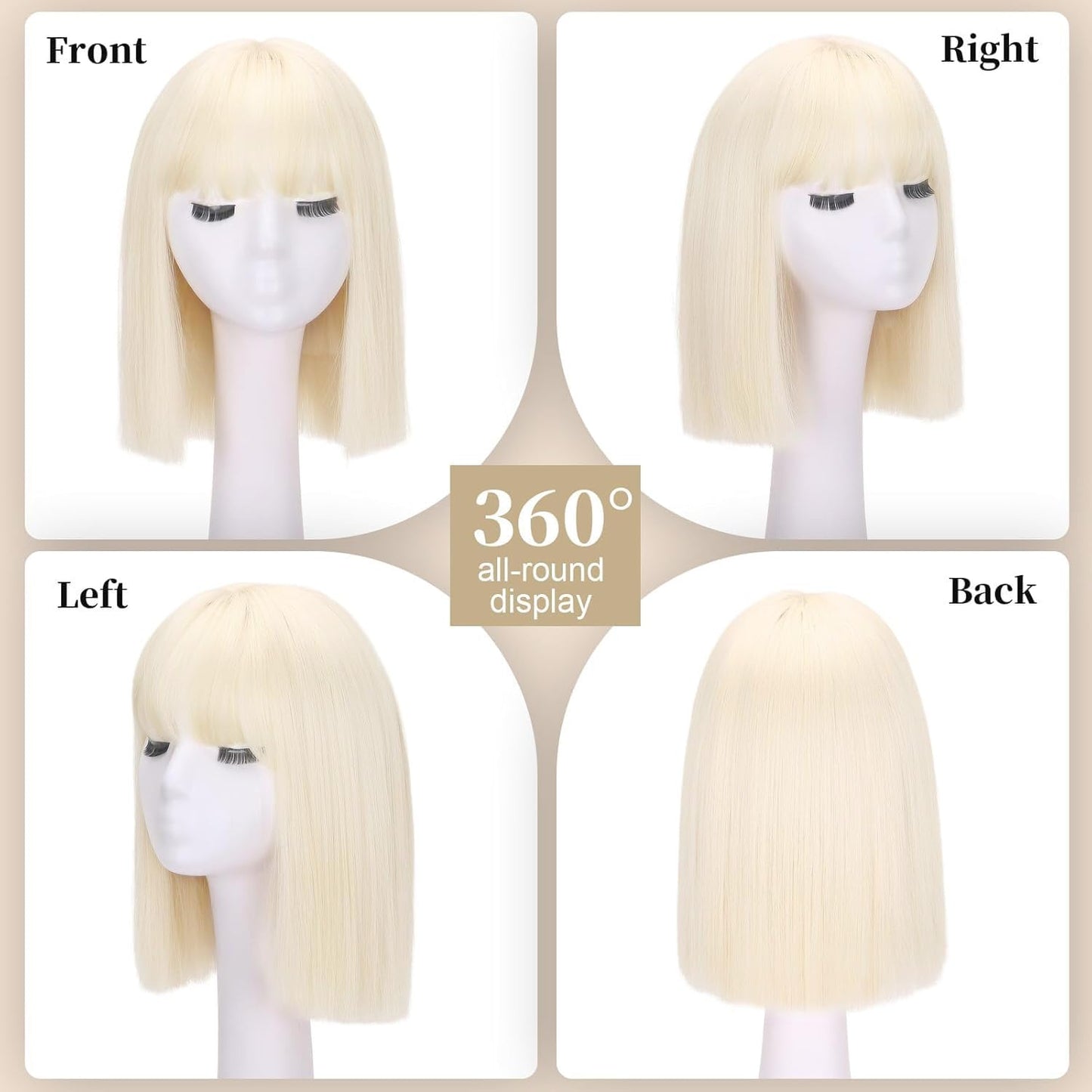 SUKRI Blonde Bob Wig with bangs Platinum Blonde Wigs for Women Heat Resistant Synthetic Wigs Daily Party Halloween Costume Use(12Inch)