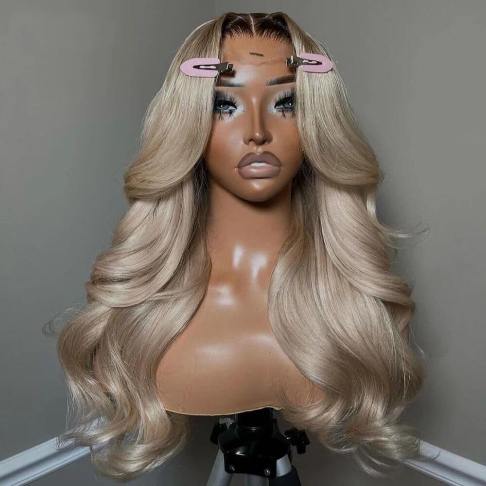 CIYOO 200% Density Milk Tea Ombre Ash Blonde Wigs Human Hair Pre Plucked 13x6 Body Wave Lace Front Wig for Women Hd Invisible Glueless Ombre Blonde Human Hair Wig 20 Inch