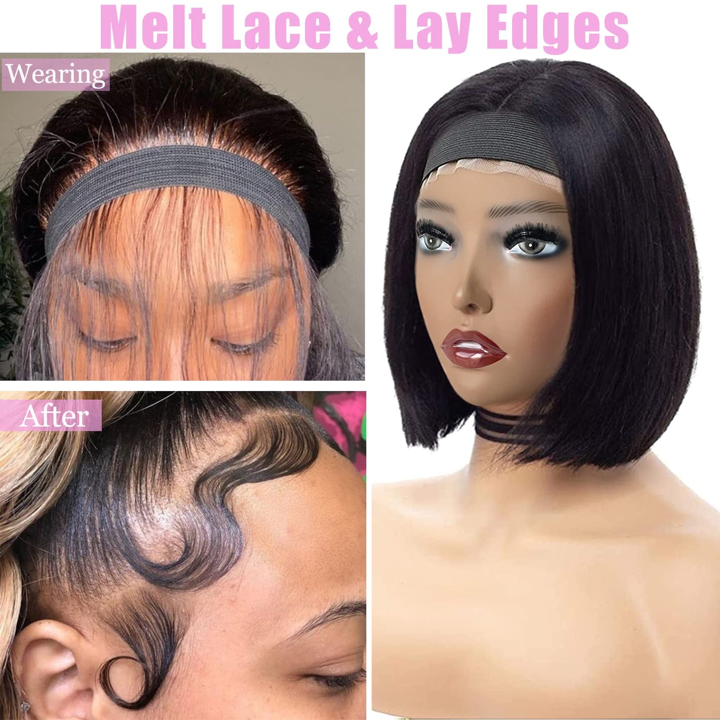 Adjustable Elastic Bands for Wigs and Lace Frontals - 4 Pcs Melt-Resistant Grip Bands, Edge Wraps to Lay Edges and Keep Wigs in Place