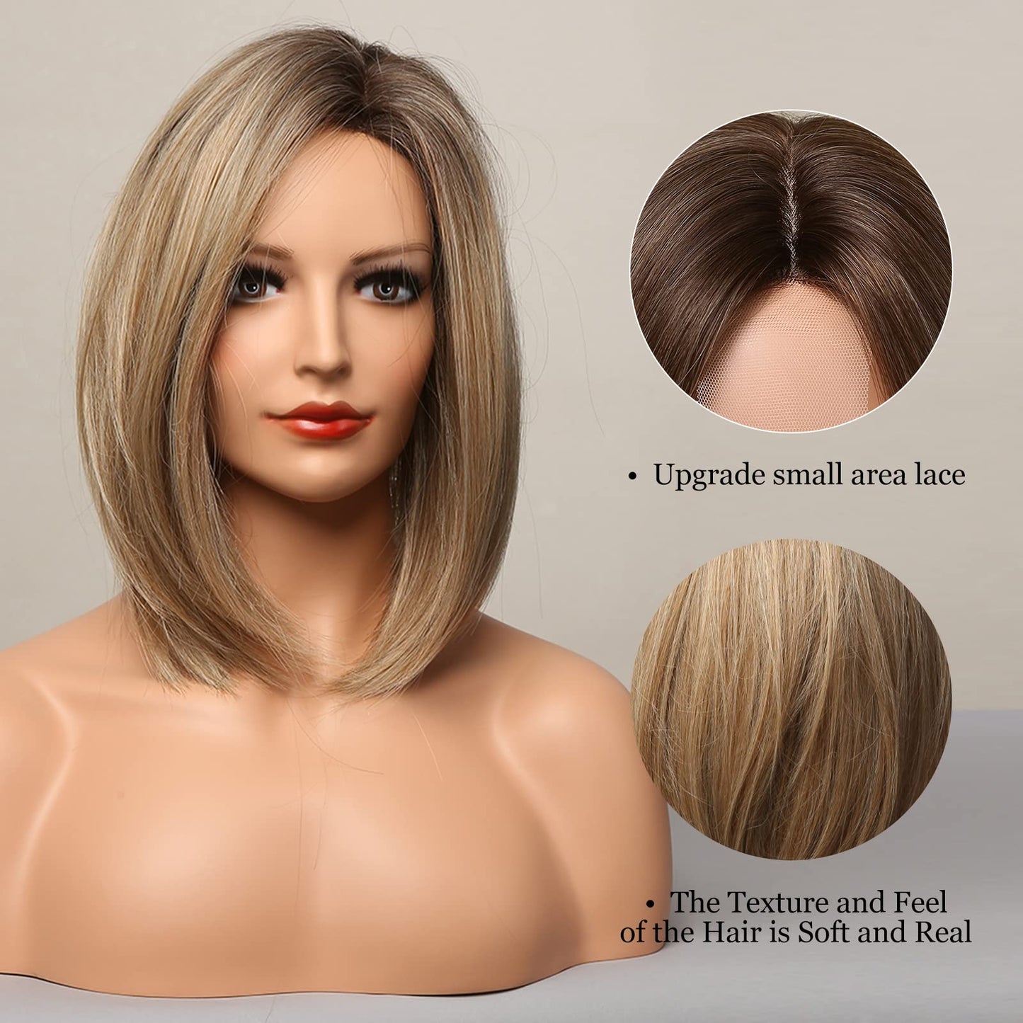 HAIRCUBE Short Wigs for Women,Ombre Ash blonde Bob Wig Shoulder Length Synthetic Wig Heat Resistant Hair for Daily Party Use 12 Inches