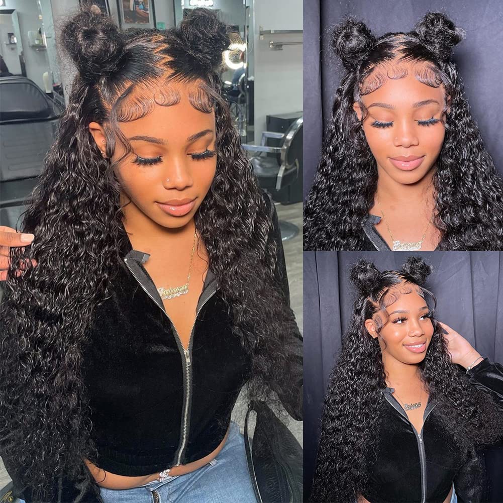 Healthair Deep Wave Lace Front Wig 360 Lace Front Wigs Human Hair Invisi Strap Pre Bleached Pre Cut Lace Pre Plucked Human Hair Wigs for Black Women 14inch