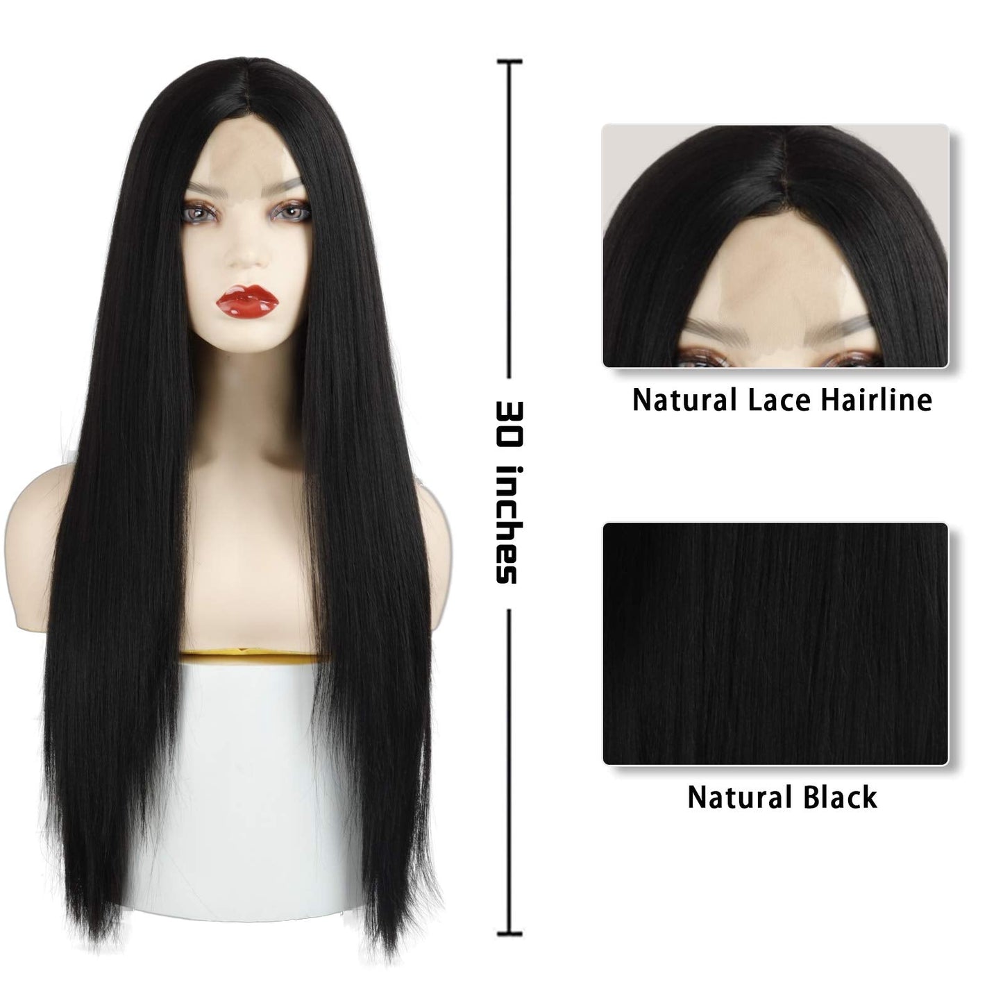 Xinran Long Straight Black Wigs for Women, Synthetic Black Straight Wig, Looking Natural Black Long Hair Wigs 30 inch(Black)