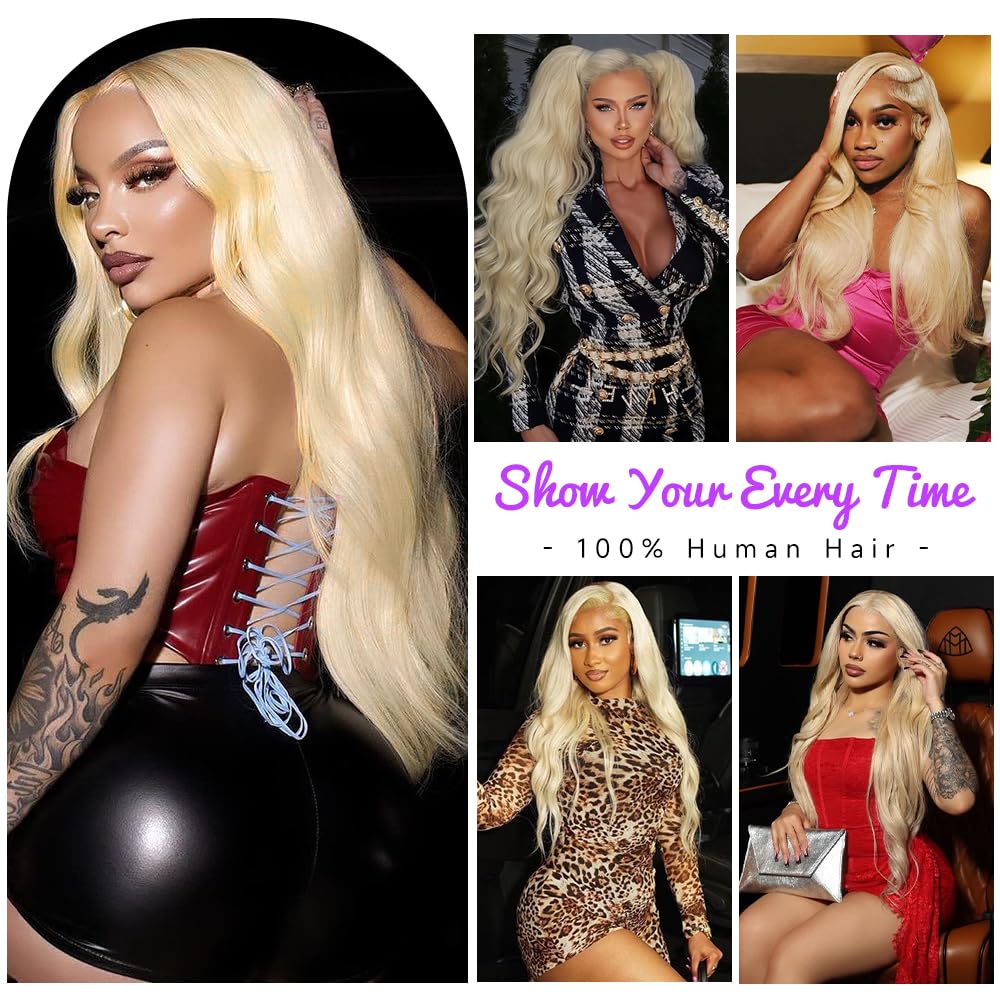 Avolo 613 Lace Front Wig Human Hair 13x6 Transparent Lace 613 Body Wave Lace Front Wig Human Hair Blonde Lace Front Wigs Human Hair Pre Plucked HD Lace Frontal Wig 180% Density 26 Inch
