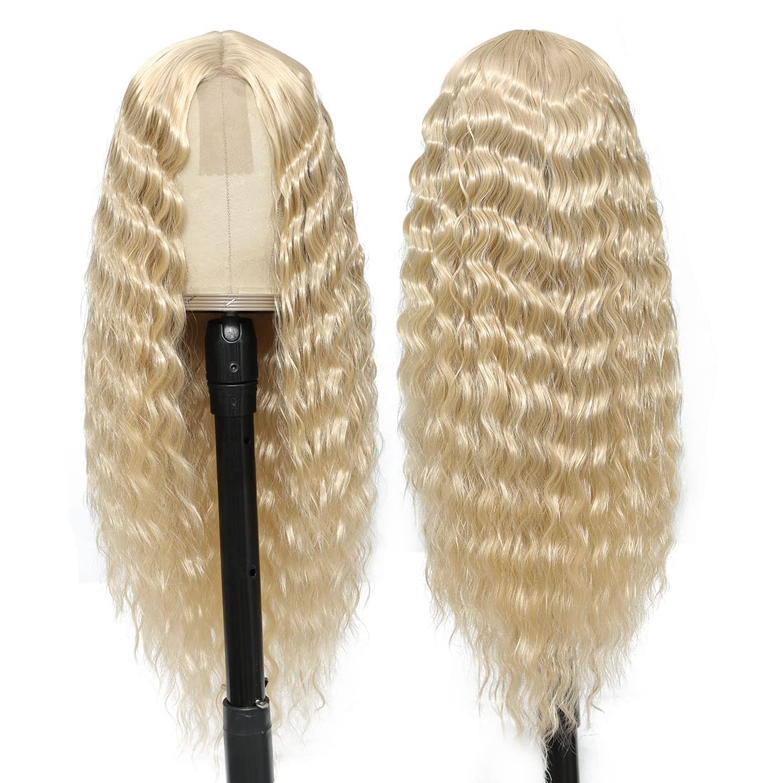 28" Synthetic Curly Wig Honey Blonde Lace Front Wigs for Women Long Deep Wave Lace Wigs Natural Crimps Curls 4" Fake Scalp,15/613#