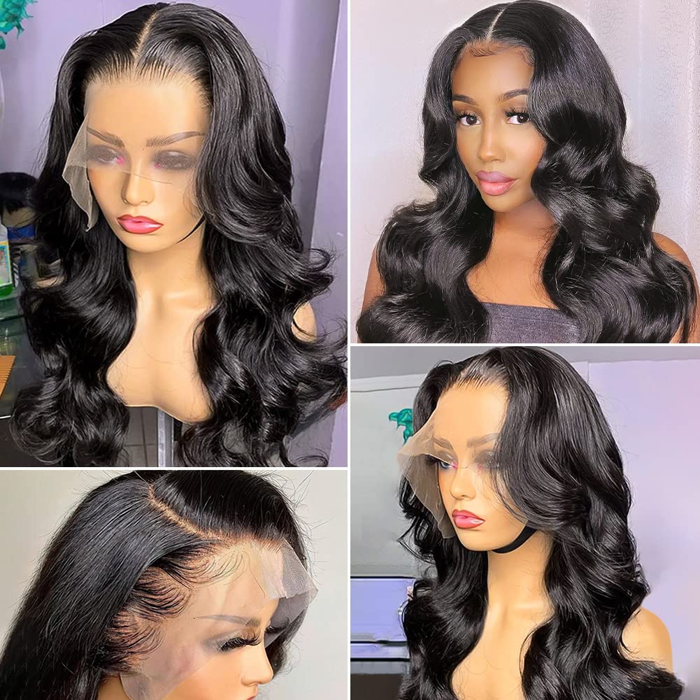 Pizazz Body Wave Lace Frontal Wigs Human Hair Pre Plucked with Baby Hair 180 Density Glueless Human Hair Wigs for Black Women 13x4 HD Transparent Lace Front Wigs with Natural Hairline(22 Inch)