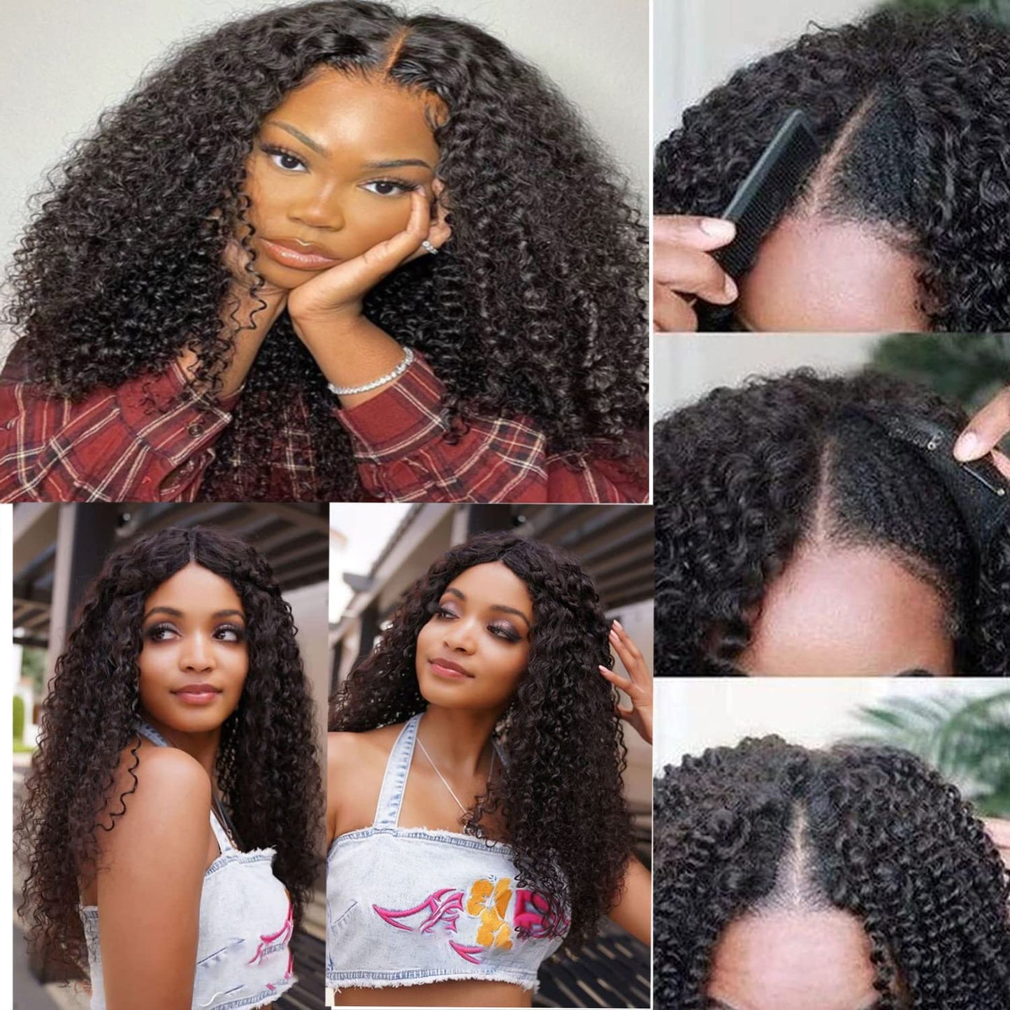 Ainmeys Curly V Part Wigs Brazilian Kinky Curly Human Hair Wigs for Black Women V Shape Wigs No Leave Out Lace Front Wigs Upgrade U Part Wigs Glueless Full Head Clip In Half Wigs(14IN 180% Density)