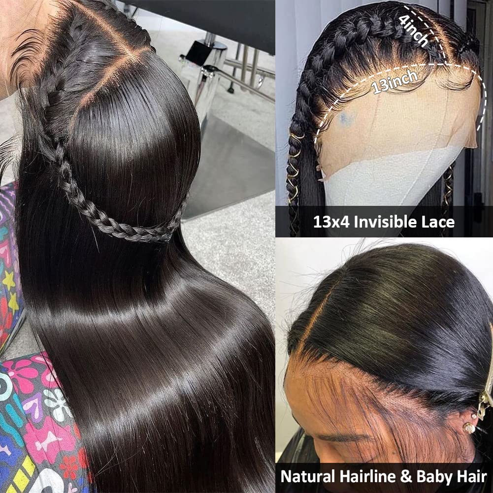 Hermosa 13x4 HD Straight Frontal Wigs 180% Density Transparent Lace Front Wigs Human Hair Pre Plucked with Baby Hair Soft 9A Wigs for Black Women 22 Inch