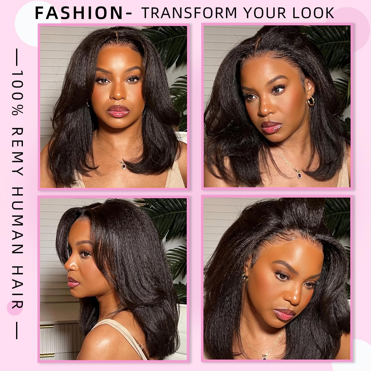 Alidiamond 16 Inch Kinky Straight Human Hair Wigs, 13x4, 180% Brazilian Remy Hair, Yaki Lace Front Wig for Women