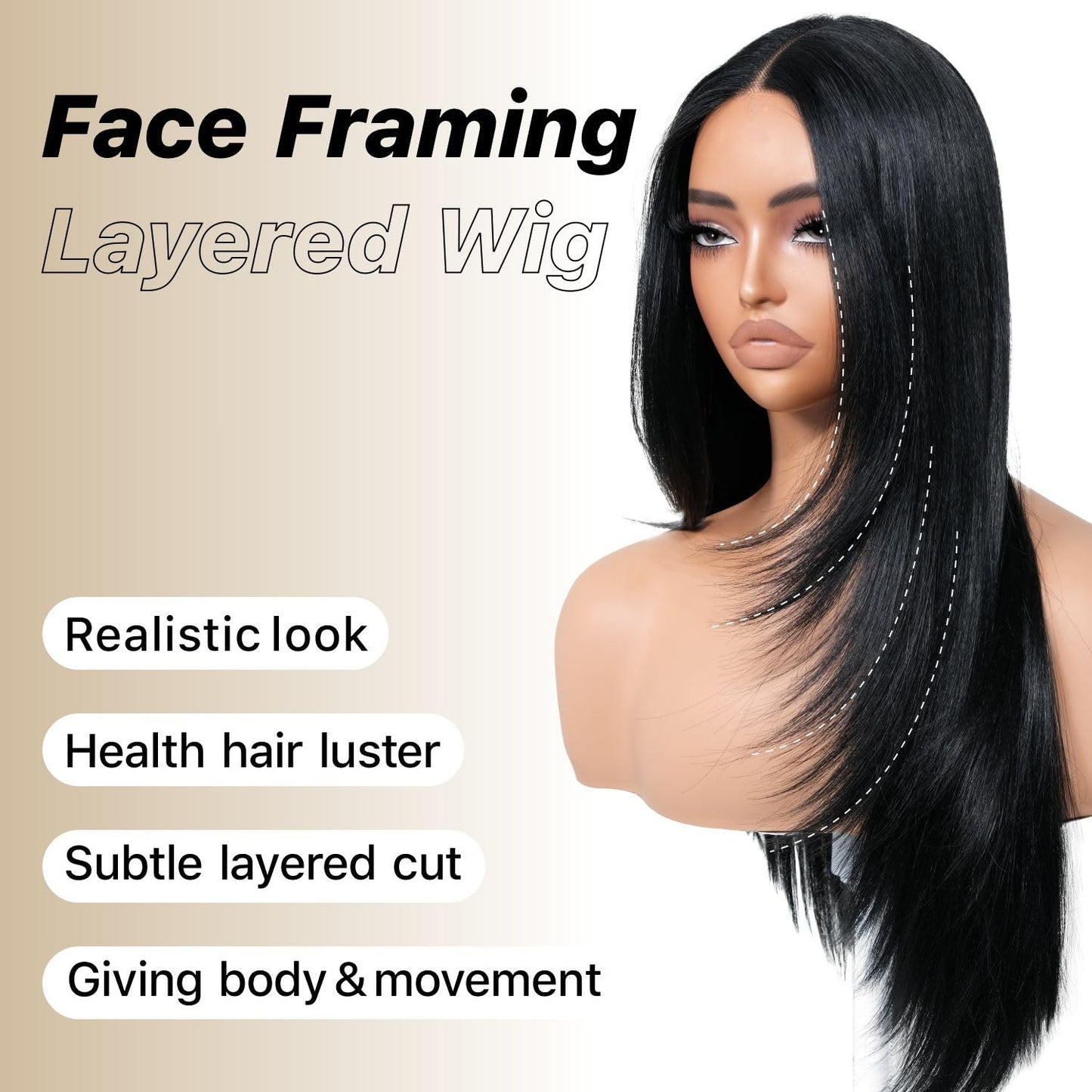 BrownBomb Black Wear and Go Glueless Wigs Pre Plucked Pre Cut for Beginners Long Layered Straight Synthetic Lace Front Wigs with bangs 26 Inch Natural 1B 3 Seconds to Wear for Beginners