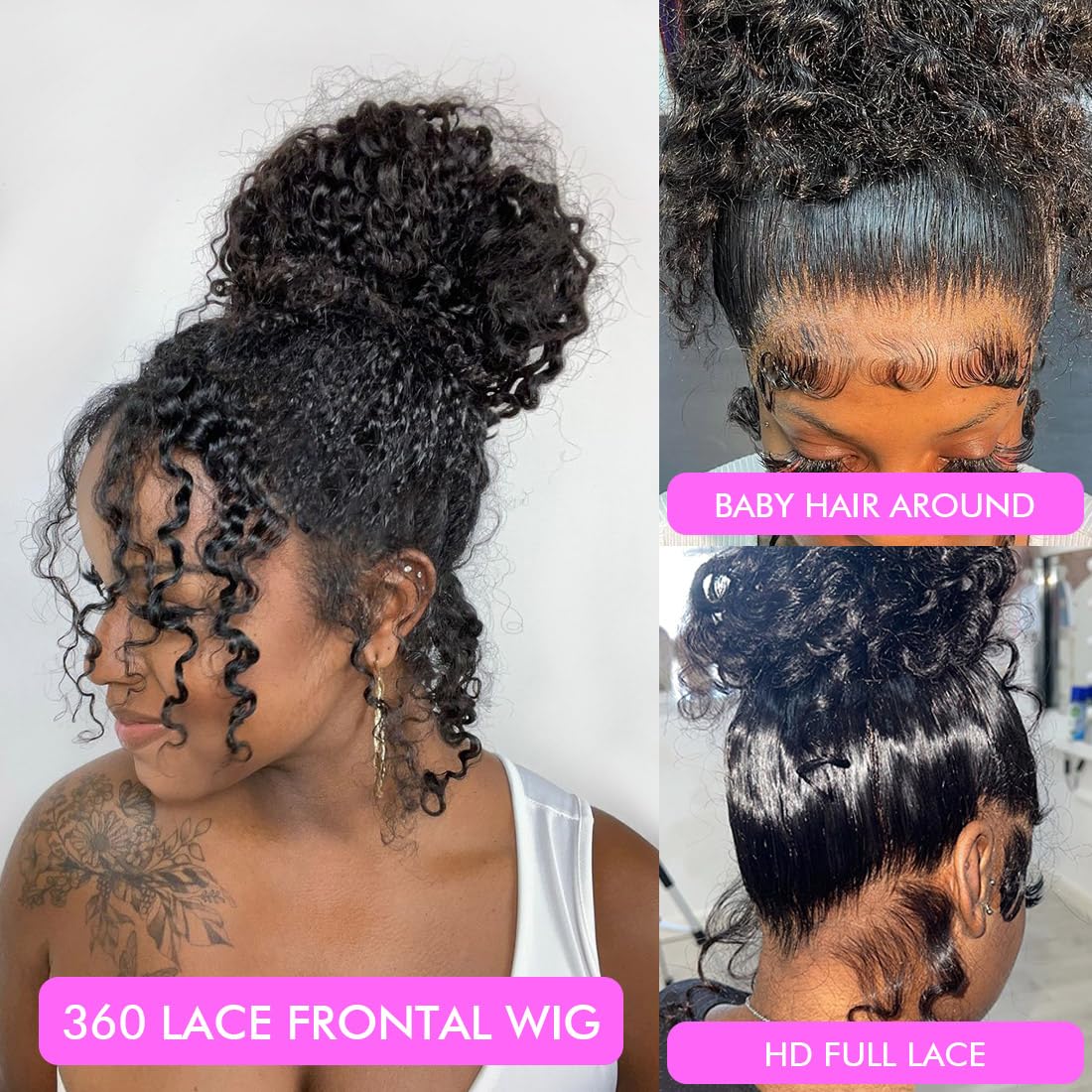 Hidden Strap 360 Full Lace Front Wigs Human Hair Invisible Strap Pre Plucked Bleached Konts Pre Cut Lace Deep Wave HD Lace Frontal Wig with Drawstring Natural Hairline 360 Glueless Wigs(18inch)