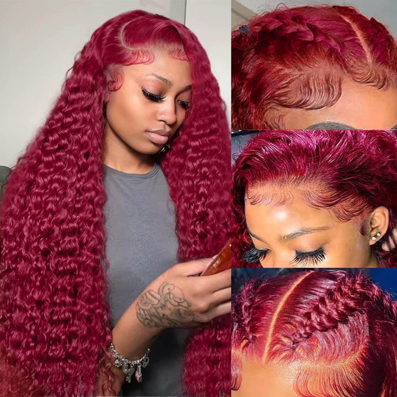 Bworto Burgundy Wig Human Hair 99j Burgundy 13x6 Deep Wave Lace Front Wigs Human Hair Pre Plucked HD Transparent Lace Frontal Wigs for Black Women Red Colored Wig 28 Inch