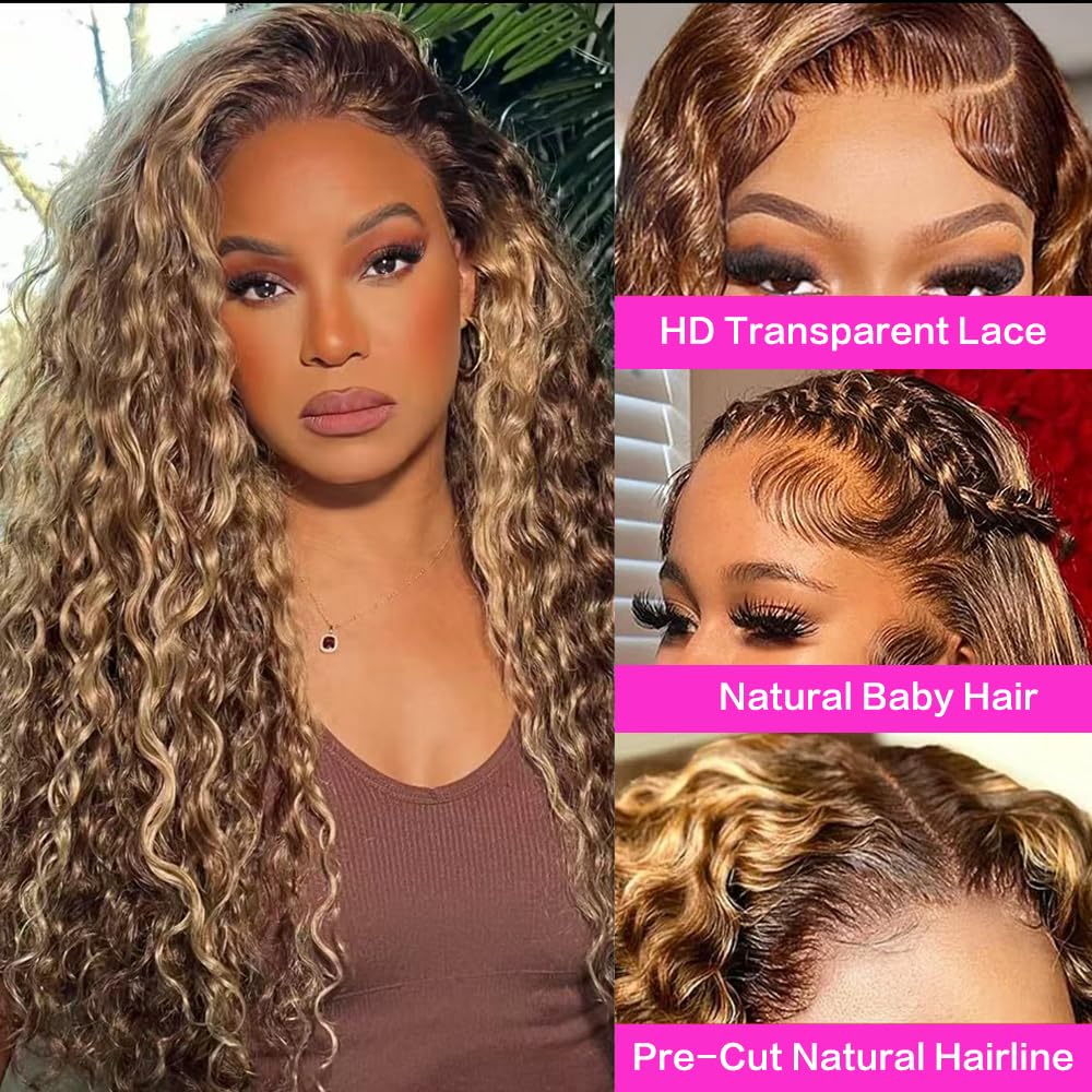 abbildung 28inch Highlight Ombre Lace Front Wig Human Hair 13x6 HD Honey Blonde 4/27 Deep Wave Lace Frontal Wigs Glueless Wigs Human Hair