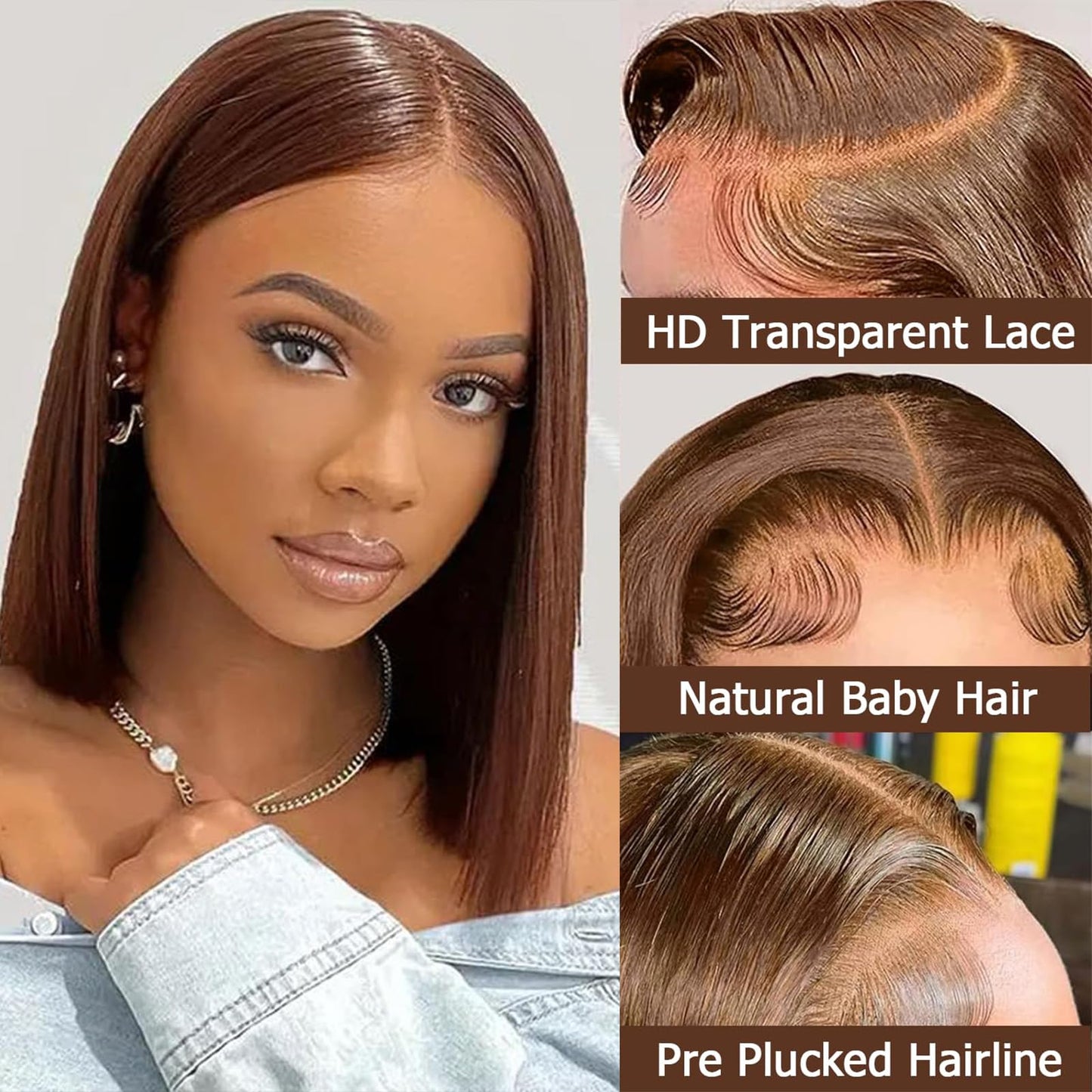 16 Inch Brown Bob Wigs Human Hair Long Straight 13X4 HD Transparent Chocolate Brown Bob Lace Front Wigs Human Hair Wear and Go Glueless Bob Wig Pre Plucked With Baby Hair for Black Women