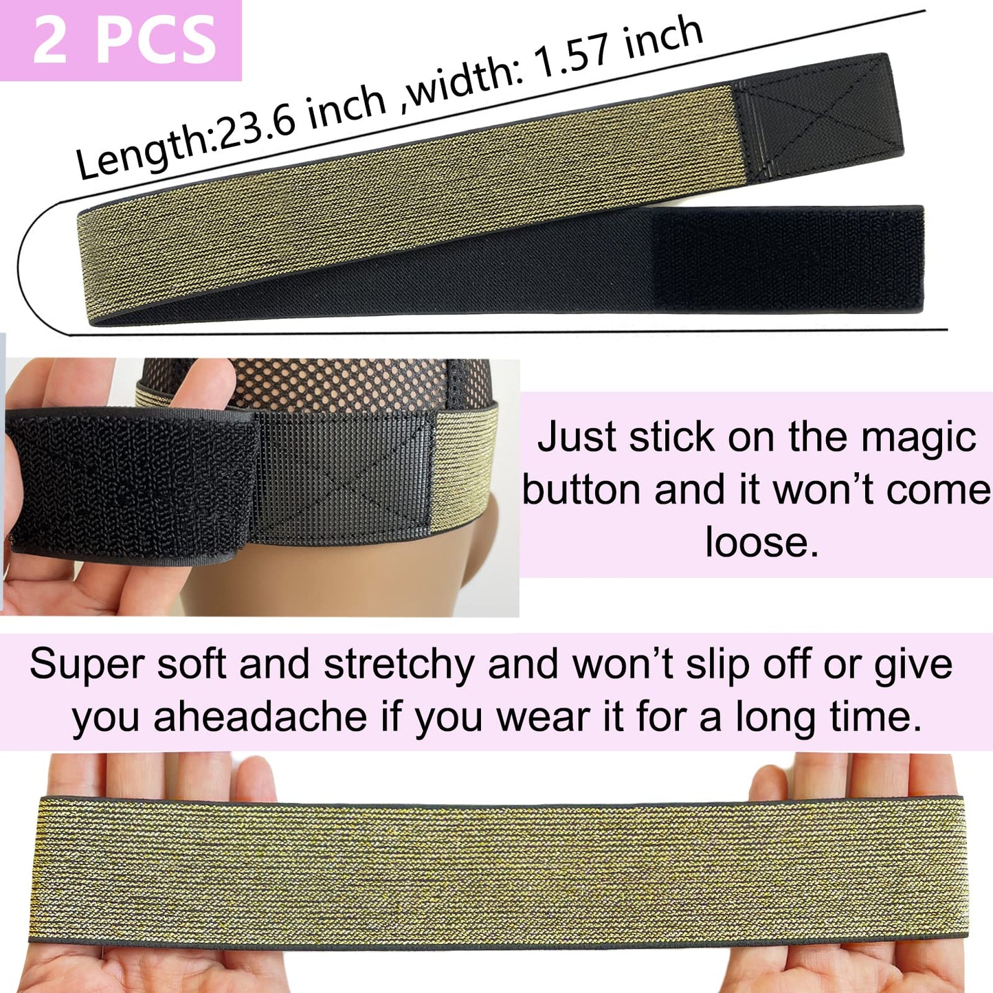 XConstellation Elastic Bands for Wig Grip - Lace Melting Edge Wrap, Adjustable Magic Buckle to Lay Edges, 2 Pcs Wig Accessories