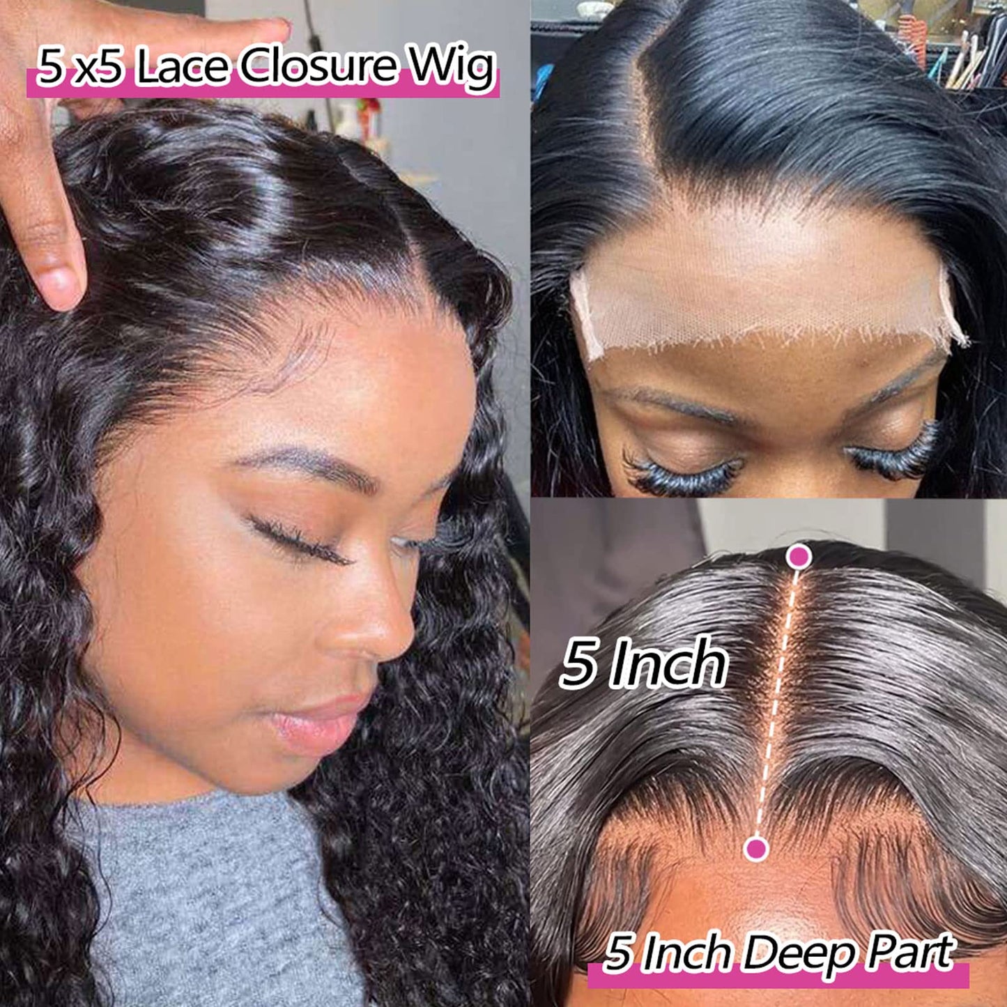 Daules 5x5 Deep Wave Lace Closure Wigs Human Hair 5x5 HD Lace Closure Human Hair Wigs for Women 180% Density Brazilian Virgin 5x5 Transparent Glueless Closure Wigs Pre Plucked with Baby Hair 30 Inch
