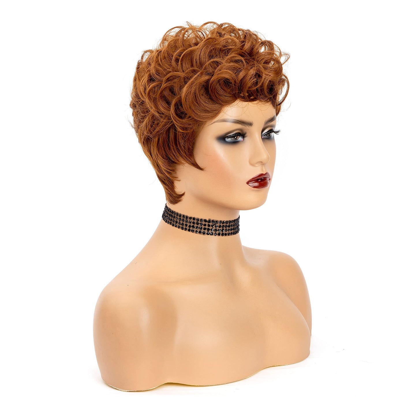 MUJGOO Short Wigs for Black Women Brown Pixie Cut Wig for Black Women with Bangs(Brown)