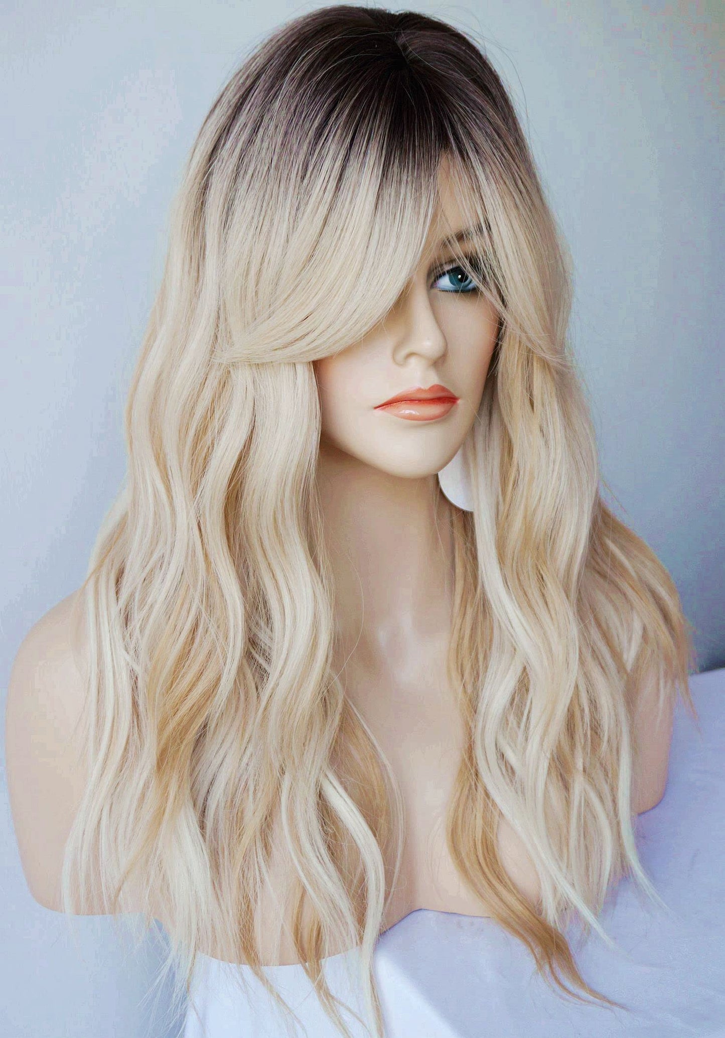 Long Blonde Wig for Women Wolf Tail cut wig Synthetic Hair Blonde Ombre with white Highlight Wigs for White Women (Blonde Highlight)