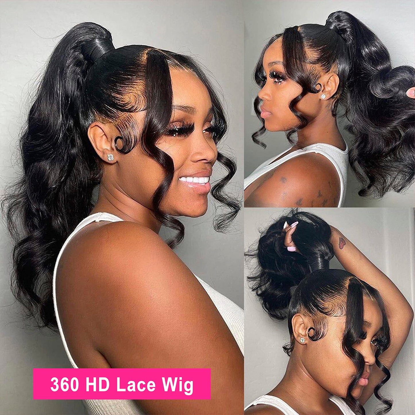 Aaliweya 360 Lace Front Wigs Body Wave 360 HD Full Lace Frontal Wigs for Women Human Hair Pre Plucked with Baby Hair 180% Glueless Wig Can Make Bun And High Ponytail Natural Black Color 22Inch