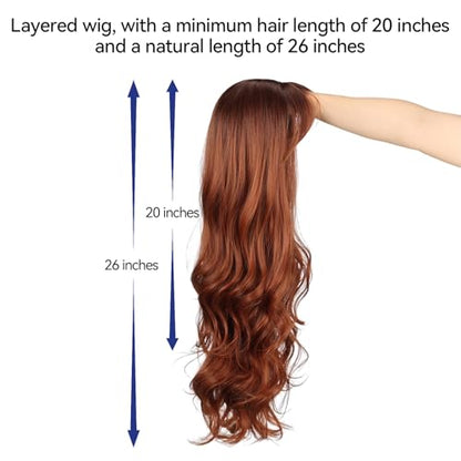HAIRCUBE Auburn Wig with Bangs for Women Auburn Long Wavy Hair Wig Curly Wavy Synthetic Wigs for Girls Daily Party Use