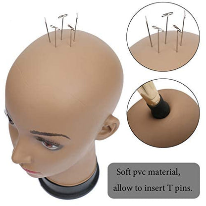 BHD BEAUTY Bald Mannequin Head Brown Female Professional Cosmetology for Wig Making, Display wigs, eyeglasses, hairs with T pins 23''