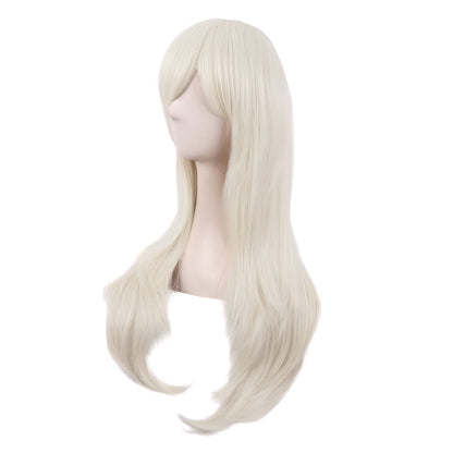 MapofBeauty 28 Inch/70 cm Women Side Bangs Long Curly Hair Cosplay Synthetic Wig (Platinum Blonde)