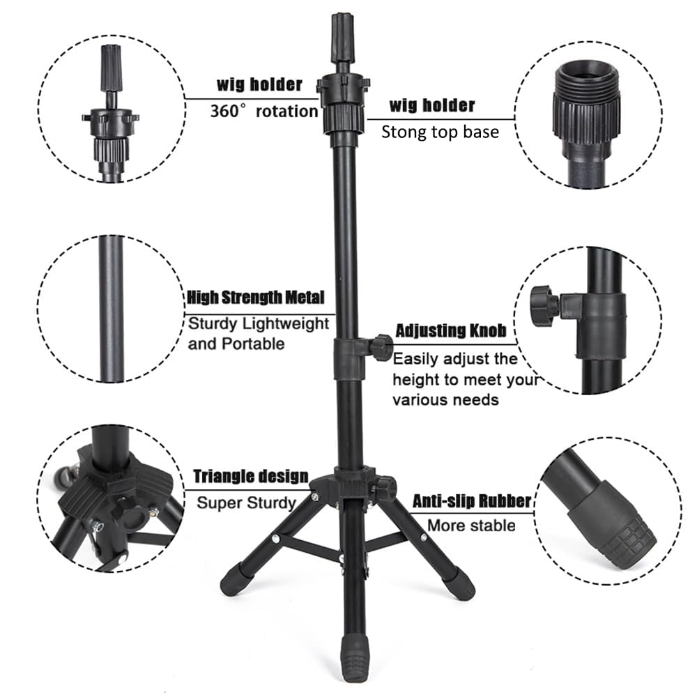 MINI Wig Stand Tripod, 25 Inch Adjustable Mannequin Head Stand, Wig Head Stand for Training Heads And Canvas Block Head (Mannequin Head Not Included)