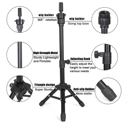 MINI Wig Stand Tripod, 25 Inch Adjustable Mannequin Head Stand, Wig Head Stand for Training Heads And Canvas Block Head (Mannequin Head Not Included)