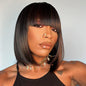 ToyoTress Black Mix Brown Bob Wig With Bangs - 8 Inch Brown Blunt Cut Bob Wigs For Black Women, Short Straight Light Yaki Synthetic Hair Replacement Wigs Daily Costume Cosplay (8 Inch, SP1B/30)