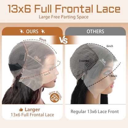 Wolfay 22 Inch 13x6 HD Lace Front Wigs Human Hair Body Wave 13x6 Transparent Frontal Wigs Human Hair Pre Plucked Natural Hairline 180% Density Glueless Wig for Women Daily Party Natural Black