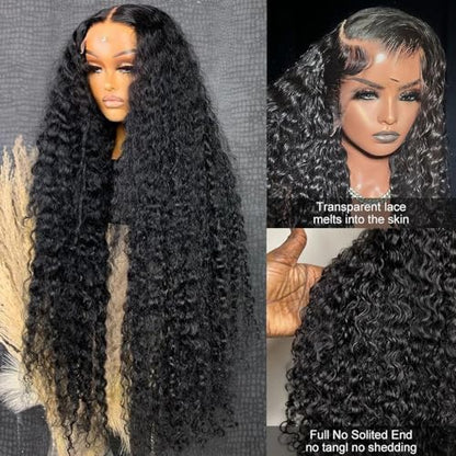 Daphernew Deep Wave Lace Front Wigs Human Hair 13x6 HD Transparent Lace Frontal Wigs Human Hair for Women Glueless Wigs Deep Curly Wigs Human Hair Pre Plucked with Baby Hair 200% Density (22 Inch)