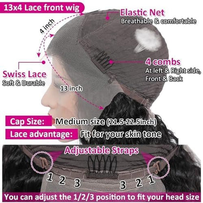 24 Inch 13x4 Deep Wave Lace Front Wigs Human Hair 200% Density Deep Curly Frontal Wigs Human Hair Glueless HD Lace Front Wigs Human Hair Pre Plucked with Baby Hair for Women