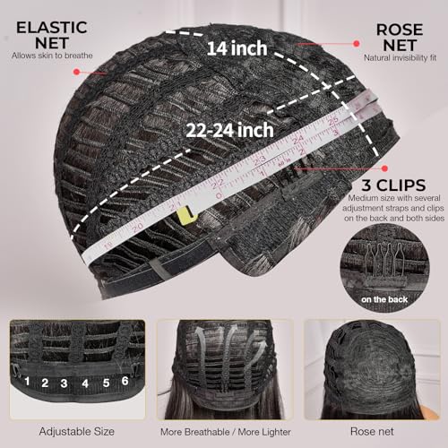 ToyoTress Black Mix Brown Bob Wig With Bangs - 8 Inch Brown Blunt Cut Bob Wigs For Black Women, Short Straight Light Yaki Synthetic Hair Replacement Wigs Daily Costume Cosplay (8 Inch, SP1B/30)