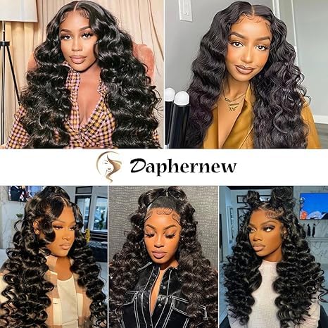200% Density Loose Wave Lace Front Wigs Human Hair Pre Plucked 360 HD Transparent Lace Wig With Baby Hair - Natural Color (18 Inch)