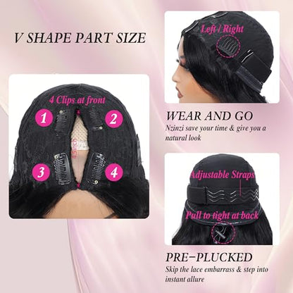 V Part Wig Human Hair Straight Human Hair Wigs Upgrade U Part Human Hair Wig for Women No Leave Out No Sew In 200% Density Natural Color 20 Inch