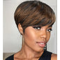 MUJGOO Pixie Wigs Short Wigs for Black Women Brown Short Pixie Cut Wigs for Black Women Layered Wigs with Bangs for Women (Mixing black and brown)