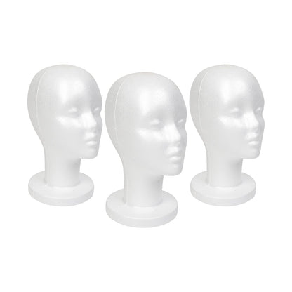 STUDIO LIMITED 11.4-Inch Styrofoam Mannequin Head (3 Pack) - White Foam Wig Stand for Wigs, Hats, Masks, Hairpieces, Arts, Crafts, DIY Projects, Salon Display, and Travel Use