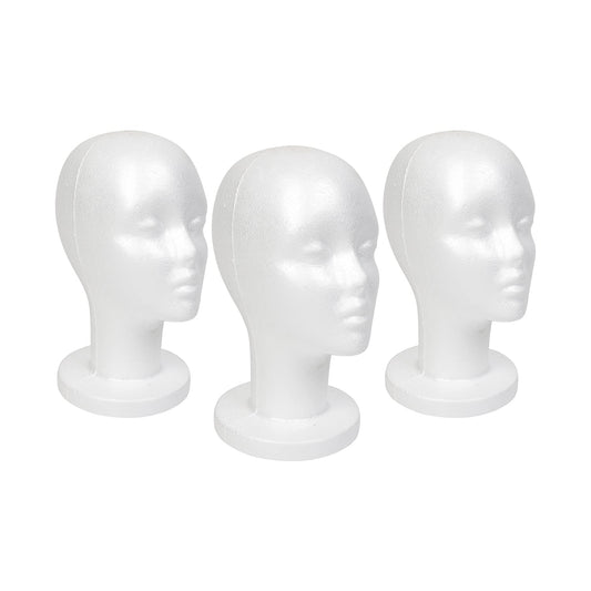 STUDIO LIMITED 11.4-Inch Styrofoam Mannequin Head (3 Pack) - White Foam Wig Stand for Wigs, Hats, Masks, Hairpieces, Arts, Crafts, DIY Projects, Salon Display, and Travel Use