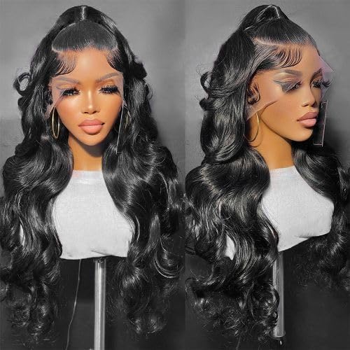 Ainmeys 34inch 13x6 Body Wave Lace Front Wigs Human Hair 250% Density Pre Plucked HD Transparent Lace Frontal Wigs Human Hair Wigs for Black Women 10A Glueless Wigs Baby Hair