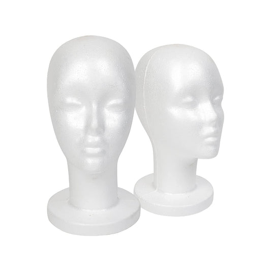 STUDIO LIMITED 11.4-Inch Styrofoam Mannequin Head (2 Pack) - White Foam Wig Stand for Wigs, Hats, Masks, Hairpieces, Arts, Crafts, DIY Projects, Salon Display, and Travel Use
