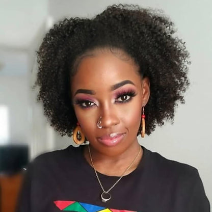 Legendhair Wear & Go Glueless Wigs Human Hair Afro Kinky Curly Human Hair Half Wigs for Black Women Seamless Kinky Curly Bob Pixie Cut Wig Drawstring Full Head Clip in Half Wig 200% Density 12 Inch