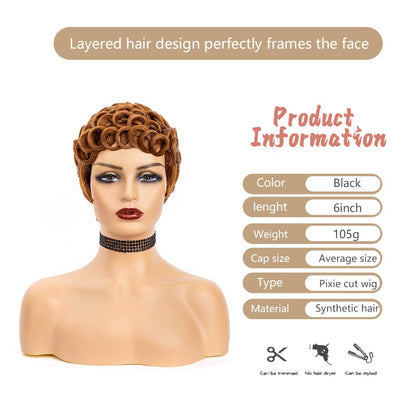MUJGOO Short Wigs for Black Women Brown Pixie Cut Wig for Black Women with Bangs(Brown)