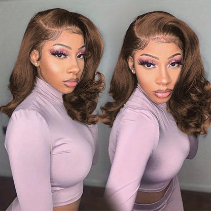 Brown Bob Wig Human Hair 13x4 Frontal Lace Wig 16 Inch Body Wave HD Lace Front Wigs Human Hair Pre Plucked Glueless Bob Wigs for Women (#4 Brown, 16 Inch)