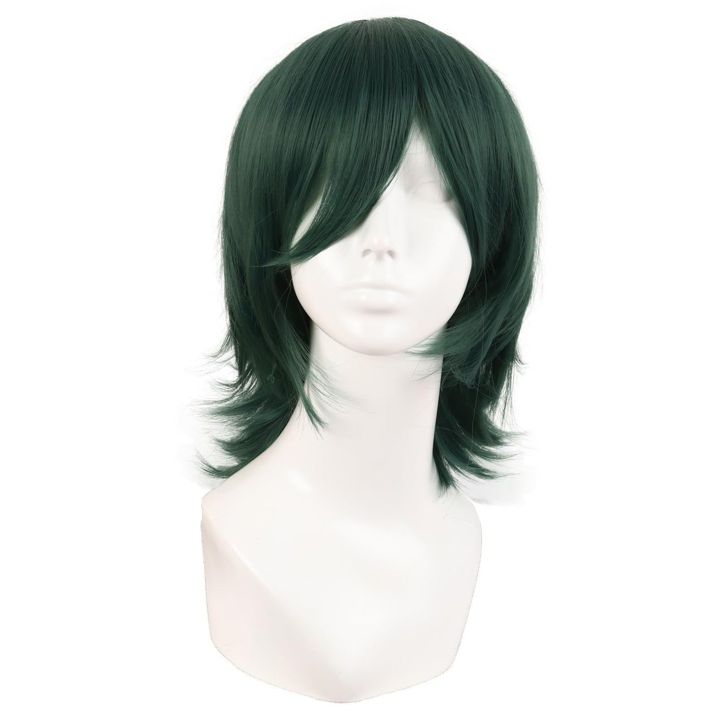 MapofBeauty 14 Inch/35 cm Short Cosplay Wolf Tail Synthetic Side Bangs Party Wig (Pine Green)