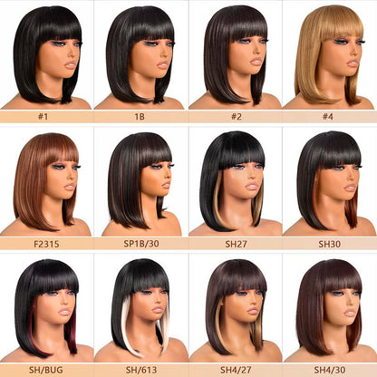 ToyoTress Black Mix Brown Bob Wigs With Bangs - 14 Inch Blunt Cut Bob Wig For Black Women Shoulder Length, Light Yaki Straight Hair Daily Costume Synthetic Hair Wigs(14 Inch, SP1B/30)