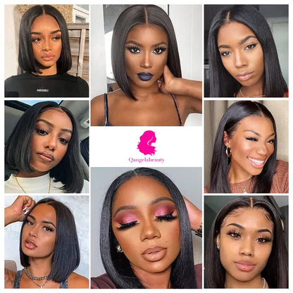 Qangelabeauty Bob Wig Human Hair 13x4 Lace Front Wigs Human Hair Pre Plucked with Baby Hair 180% Density Short Bob Wigs for Women Straight Bob Frontal Wigs for Women Natural Black (12inch,Short Wigs)